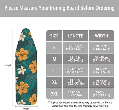 ZCFYGDX Hawaiian Flower Leaf Print Ironing Board Cover Medium, Elastic Edges Nylon Buckle Straps Fasteners,M (15 x 48 in) Resist Scorching & Staining Breathable Wear-Resistant Easy Install