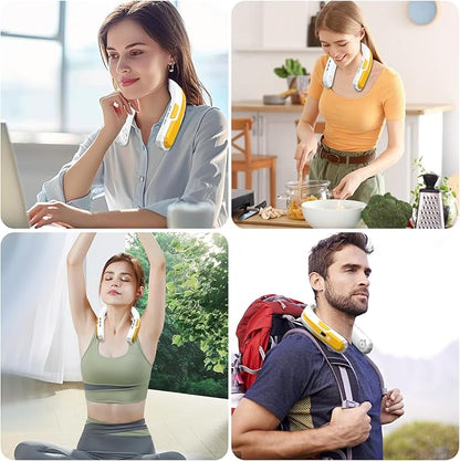 WXX Portable Neck Fan, 6000mAh Battery Neck Fan Rechargeable, 360° Cooling Personal Fan, 3 Speeds Foldable Quiet Wearable Fan for Travel Outdoor Indoor, Birthday Gifts for Men Women-White&Yellow