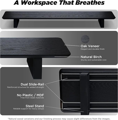 ULTRARM Moodular Wooden Monitor Stand 45.6” (116cm) Large Desk Organizer with Metal Slide Rails for Drawer, Tray, Laptop, Tablet, Phone & Headphones Customizable Riser for Organized Workspace Black