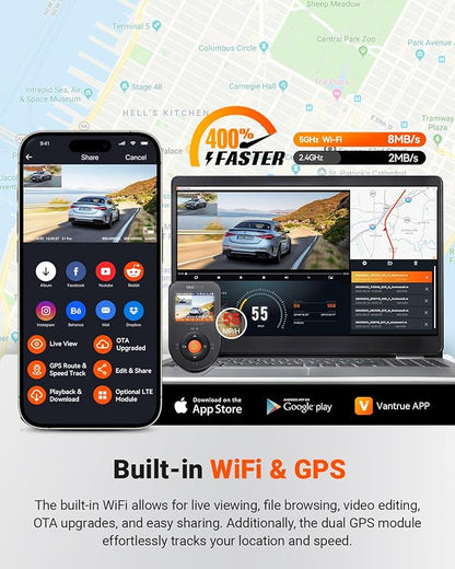 Vantrue S1 Pro AI Dash Cam Front and Rear, Dual 1440P Dash Camera w/2.7K, STARVIS 2, HDR Night Vision, 5G WiFi, 60FPS, GPS, Voice Control,24/7 Parking Mode, Support 1TB Max