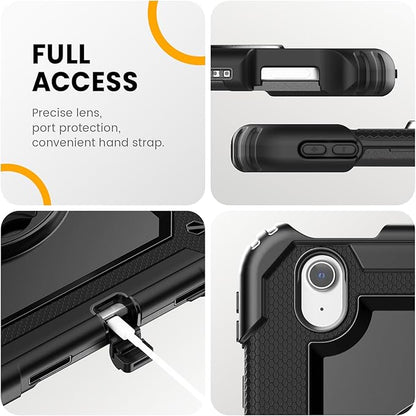 timecity Case for iPad Air 11 Inch M3/ M2 (2025/2024), 360° Rotating Stand, Pencil Holder & Wireless Charging, Shockproof with Screen Protector & Shoulder Strap - for Designers, Black