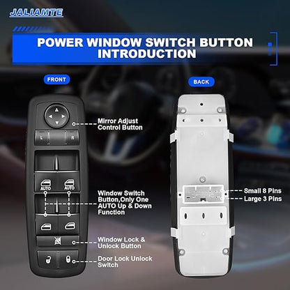 JALIAMTE 68086693AC Master Power Window Switch, Window Control Switch 8+3 Pins Driver Side Power Switch Compatible with 2011-2013 Dodge Durango/Grand Cherokee, Replaces OE# 68086693AD, 68086693AE