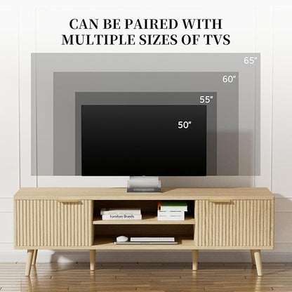 SHGJ&SOFT Storable TV Stand 65 Inch,Mid Century Modern TV Console Two Cabinet Doors with Open Partition in The Middleby by Wooden for Living Room,Bedroom. (Wooden, 1PC)