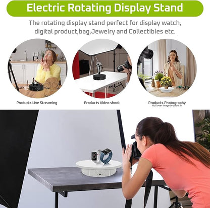 JAYEGT 3 in 1 Motorized Rotating Display Stand with 5.74/7.08/8.66 inch Replacement Cover，Max 22lbs Load , 3D Models, Cake -Black