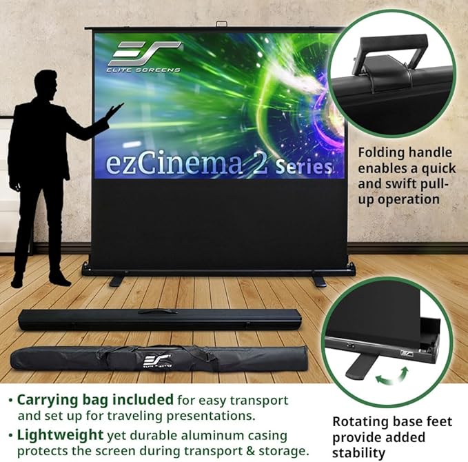 Elite Screens ezCinema 2, 110-inch 16:10 Portable Manual Floor Pull Up Scissor Back Projector Screen, Home Office Classroom Front Projection Carrying Bag, US Based Company 2-YEAR WARRANTY, F110NWX2