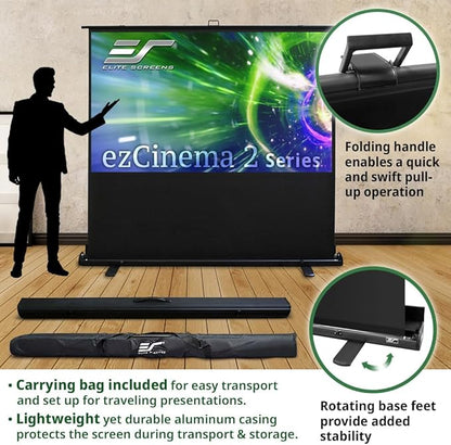 Elite Screens ezCinema 2, 120-inch 4:3 Aspect Ratio Portable Manual Floor Pull Up with Scissor Backed Projector Projection Screen Office Classroom Church Home Theater + Carrying Bag, F120NWV2