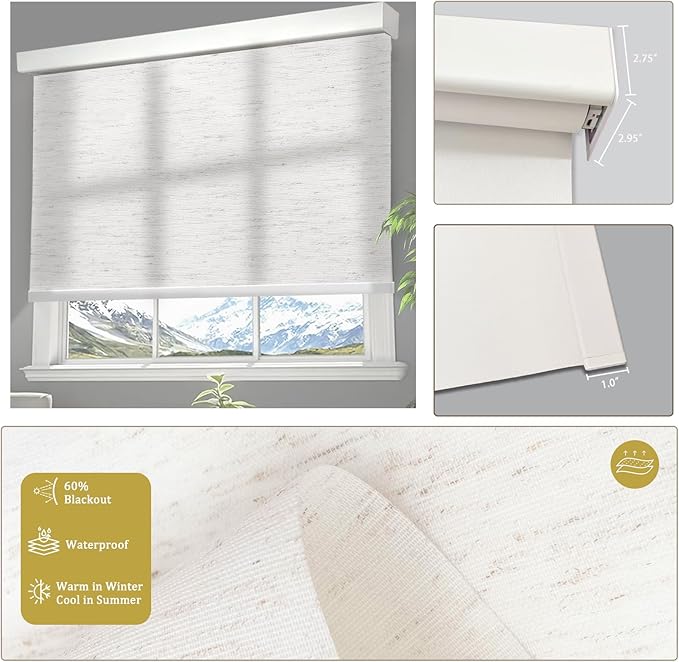 COOLWINDS Motorized Blinds with Remote Cordless Automatic Motorized Shades Custom Blinds for Windows Smart Curtains Compatible with Alexa Google Home(Light Filtering Linen Sandy Beach,W40 x H72in)