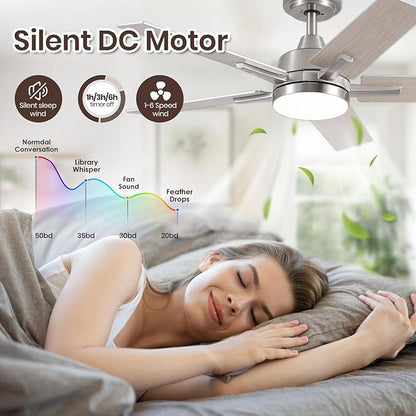 SODSEA Ceiling Fans with Lights, 42 Inch Nickel Ceiling Fan with Light and Remote Control, Reversible, 3CCT, Dimmable, Noiseless, Small Ceiling Fan for Bedroom, Indoor/Outdoor Use