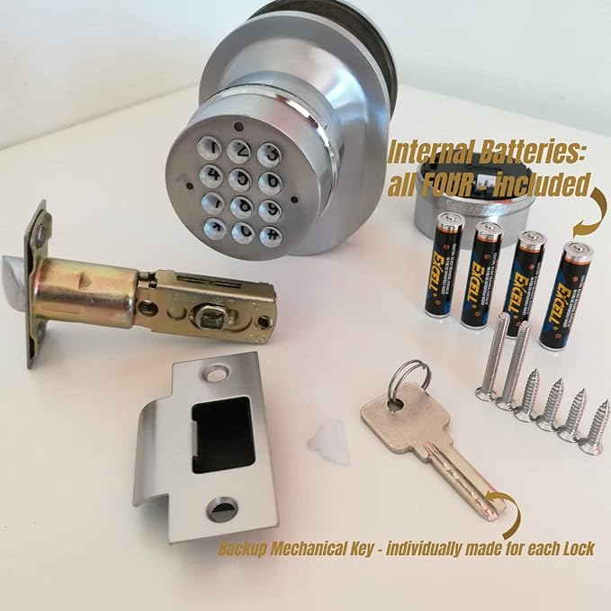 SoHoMiLL® Electronic Keypad Door Knob SoHo Mill® and Lock Set with Backup Mechanical Key (Spring Latch Lock; Not Deadbolt; Not Phone Connected), Single Front keypad YL 99 Upgraded Model-B