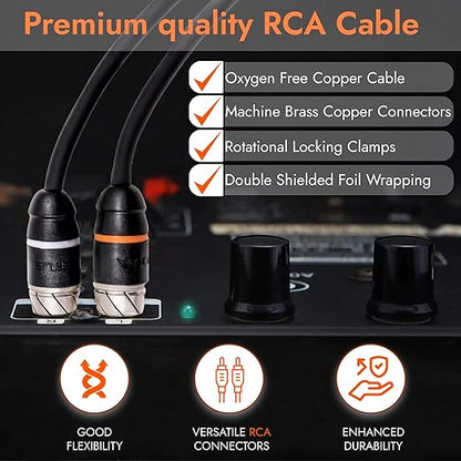 Elite Audio Premium Series 12ft. 2-Channel Car Audio RCA Cable – Double Shielded, Oxygen Free Copper, Noise Reducing Audio Cable for Amplifiers, Subwoofers, Speakers, and Processors – PRM12