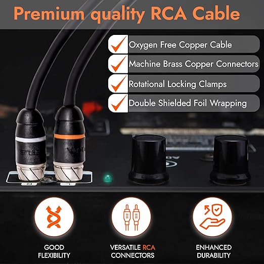 Elite Audio Premium Series 20ft. 2-Channel Car Audio RCA Cable – Double Shielded, Oxygen Free Copper, Noise Reducing Audio Cable for Amplifiers, Subwoofers, Speakers, and Processors – PRM20