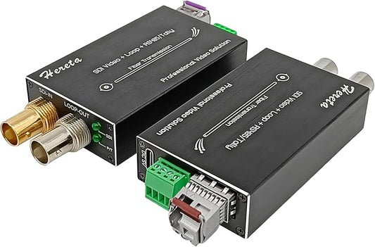 Hereta Mini 3G-SDI Video Extender with SDI Loop Output 1080P 3G-SDI Fiber Converter Extension of Distances Up to 20km Over Single-Mode Optical Transceiver and Tally or Reverse RS485