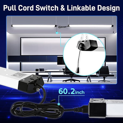 hykolity 4FT 70W LED Shop Light Linkable, 8000lm(300w Equivalent), 5000K Utility Shop Lights for Garages, Workshops, Basements, Hanging or FlushMount, with Power Cord and Pull Chain, ETL, Black,1 Pack