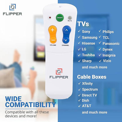 Flipper Big Button Universal TV Remote for Seniors, Dementia - Works Both TV Only or TV & Cable (STB) Set Up - Favorites, IR Devices Spectrum, Xfinity, Samsung, Vizio, LG [Does not Work Streaming]