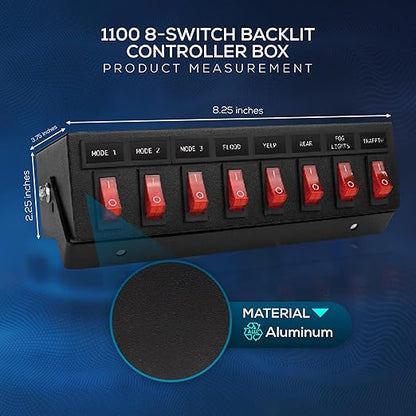 Ultra Bright Lightz 1100 8-Switch Backlit Controller Box | Emergency Vehicle Strobe Warning Lights | Siren | Speaker
