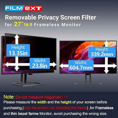 FILMEXT [2 Pack Removable Computer Privacy Screen Filter for 27 inch Monitor, Privacy Shield for Frameless Monitor Widescreen 16:9 Aspect Ratio, Blue Light Filter, Anti-Spy & Anti-Scratch