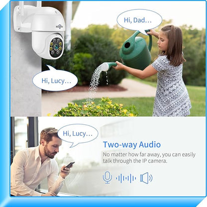Hiseeu 3MP Security Camera Outdoor,WiFi Camera, Auto Tracking&Light Alarm Floodlight & Color Night Vision,Two-Way Audio, Plug-in Cable,Compatible Wireless System