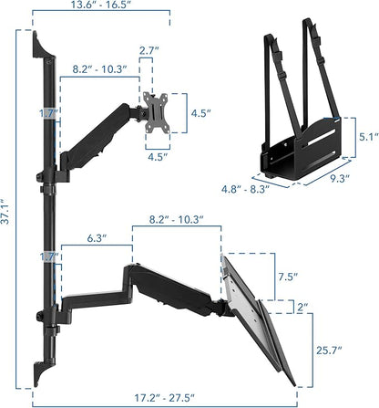 Mount-It! Wall Mount Workstation with Single Monitor Mount, Keyboard Tray and CPU Holder, Height Adjustable Full Motion Arms, Fits One 32 Inch Computer Screens