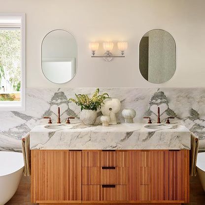 Shenmoyl Bathroom Light Fixtures, 3-Light Vanity Wall Light Over Mirror with White Tulip Glass Shade for Bedroom Living Room (Bulb Not Included), Satin Nickel