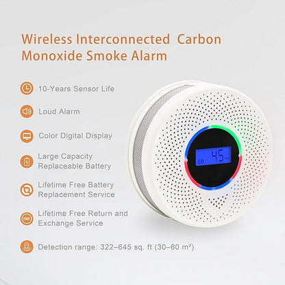 Kesymo 5Pack Upgraded Interlinked Smoke Carbon Monoxide Detector, Battery Powered&Wireless Interconnected Smoke and CO Alarm, Transmission Range of Over 820 ft (Includes Battery)