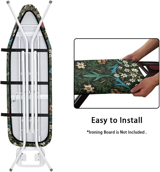ZCFYGDX William Morris Ironing Board Cover Nylon Buckle Fastening Easy to Install Iron Decor Covers Standard with Elastic Edge Scorch Resistant Protective Covers for Iron Board 17x49 Vintage Print
