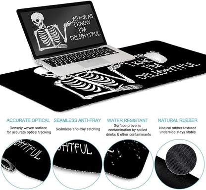 LIMKRIAN Ergonomic Mouse Pad with Wrist Rest Desk Mat Set, Skeleton Gaming Mouse Pads, Keyboard Mat Wrist Rest Cup Coaster, Funny Office Desk Accessories