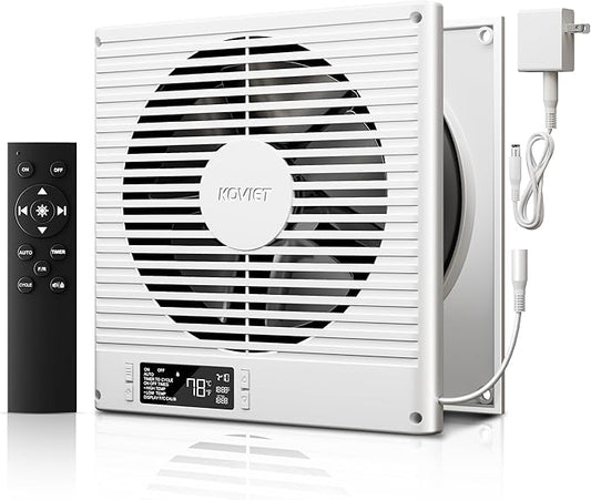 KOVIET 8" Room to Room Ventilation Fan with Remote, Quiet Reversible Through the Wall Air Transfer Fan, 10-Speed Smart Exhaust Vent, Temperature Control, ETL Certified for Bedroom, Kitchen, Laundry