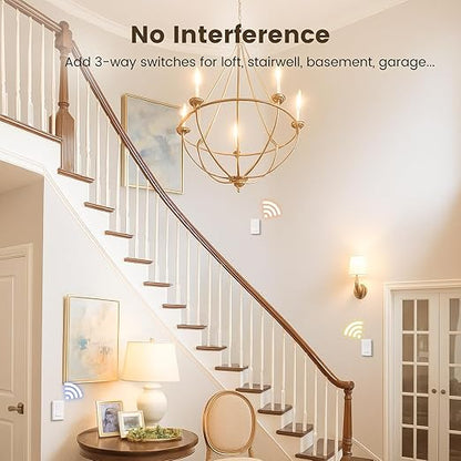SURAIELEC 3 Way Wireless Light Switch and Receiver Kit, RF 100Ft, No WiFi, No Interference, Expandable 15AMP Remote Control Wall Switches for Ceiling Lighting, Lamp, Fan (Neutral Wire Required)