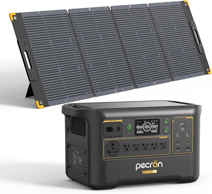 pecron F3000LFP Solar Generator with 300W Solar Panel, 3072Wh Portable Power Station, 3600W LiFePO4 Battery Home Backup, Fast Charging Lithium Battery with 100W USB-C for Home, Camping, RV, Emergency