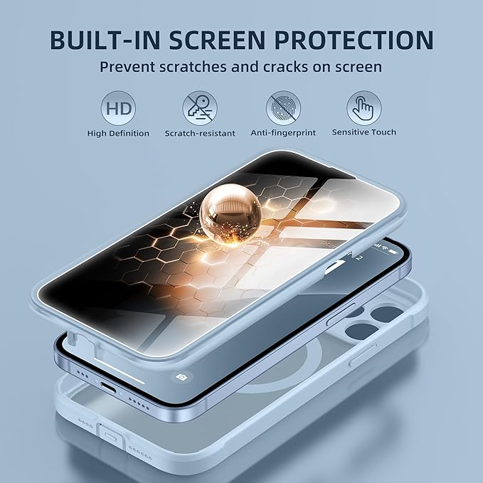 BERFY Magnetic for iPhone 13 Pro Max Case, Compatible with MagSafe, Built-in Privacy Screen Protector and Upgraded Camera Protection, Anti-Spy Full Body Shockproof Phone Case for 13 Pro Max 6.7", Blue