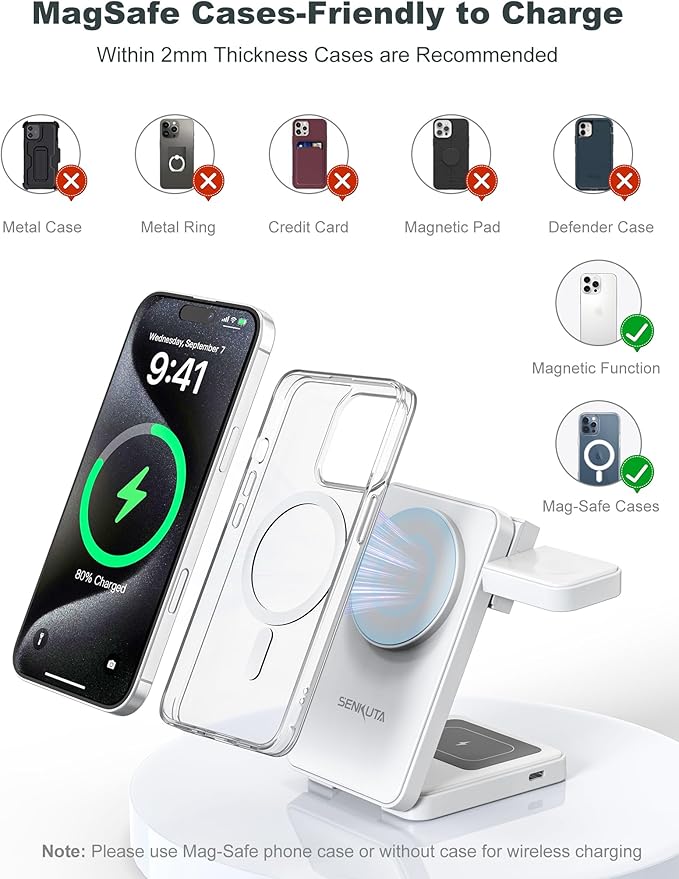2025 Upgraded Wireless Charger for Apple: 3 in 1 Charging Station Foldable Fast for Apple iPhone 16/15/14/13/12 Max Plus Series - Portable Travel Charger for Apple Watch/Airpods Pro (White)