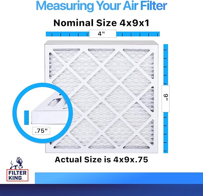 Filter King 4x9x1 Air Filter | 4-PACK | MERV 8 HVAC Pleated A/C Furnace Filters | MADE IN USA | Actual Size: 4 x 9 x .75"