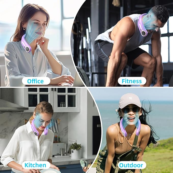 Portable Neck Fan,Hands Free Personal Wearable Bladeless Fan,6000mAh USB Rechargeable,360° Cooling,LED Display,4-Speeds,Birthday Gifts for Men Women Dad Mom,Valentines Day Gifts for Her Him (Purple)