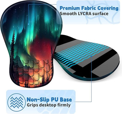 YIWEI Ergonomic Mouse Pad with Wrist Rest - Comfortable Office Mousepad with Memory Foam Wrist Support for Carpal Tunnel Relief, Mouse Pads with Non-Slip Base for Gaming and Home (Aurora-1)