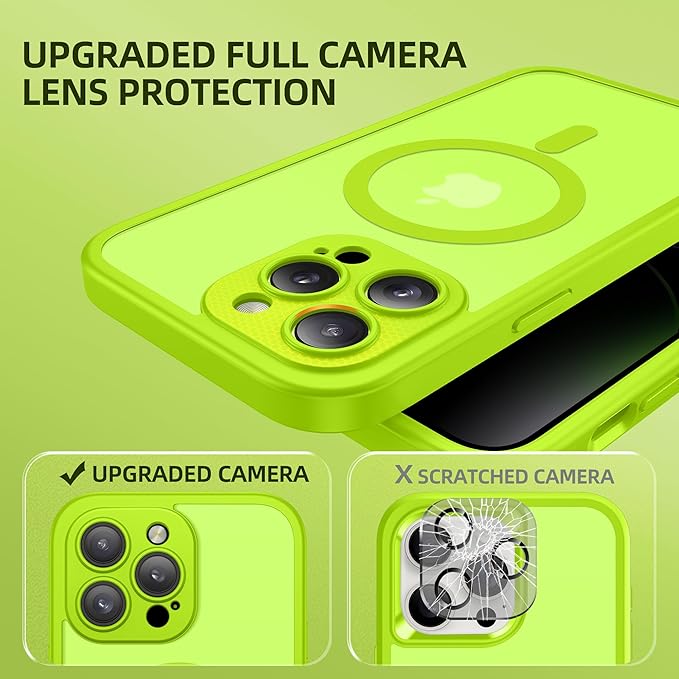 BERFY Magnetic for iPhone 14 Pro Max Case,Compatible with MagSafe,Built-in Privacy Screen Protector and Upgraded Camera Protection,Anti-Spy Full Body Shockproof Phone Case for 14 Pro Max, Bright Green