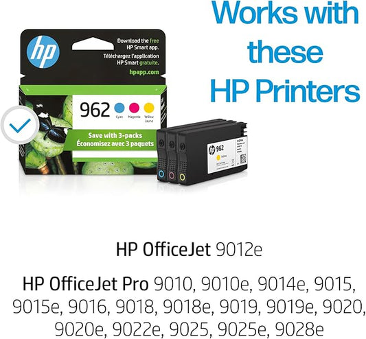 HP 962 Cyan, Magenta, Yellow Ink Cartridges | Works with OfficeJet 9010, 9020 | Eligible for Instant Ink | 3YP00AN