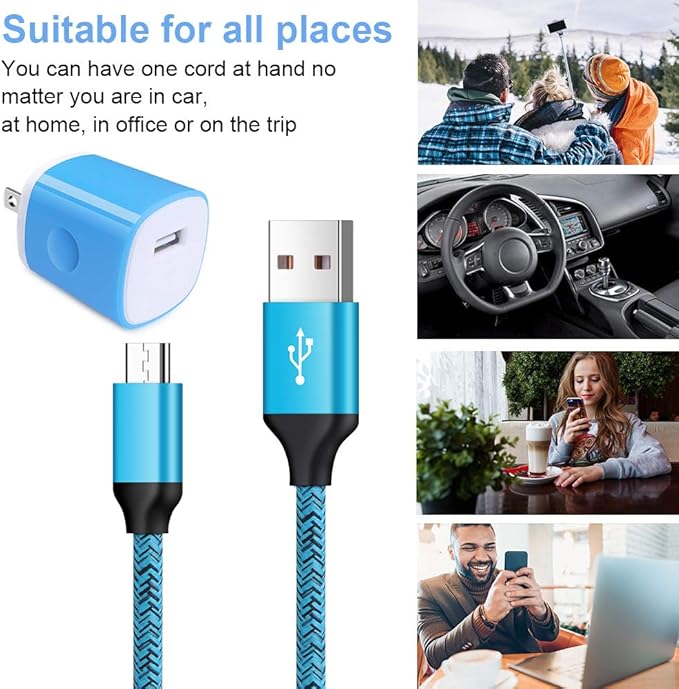 Single Port Wall Charger with USB Cord for Android Phone Compatible for Samsung Galaxy S7/S6 Edge /A10/J7 Prime / J7 v /J7 Sky Pro, Moto E6/E5 Plus/E5 Play/G5S Plus/E4/X/G, LG K10/K20/K30/V10/G3/G2/Q6