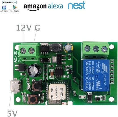 MHCOZY WiFi Wireless Smart Switch Relay Module for Smart Home 5V 5V/12V，Ba applied to access control, turn on PC, garage door (12V)