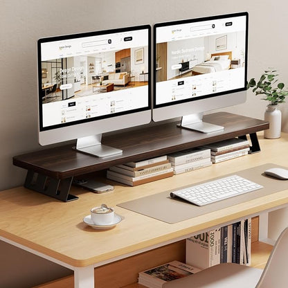NestNeat Dual Monitor Stand Riser, 39 Inch Large Wood Monitor Stands for 2 Monitors, Desk Monitor Riser for Computer/Laptop/Printer/TV, Stand Riser up to 220 lbs