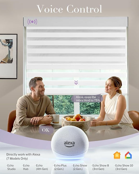 Graywind Smart Dual Shades Compatible with Alexa Google Homepod Motorized Double Zebra Blinds Matter Solar Powered, Custom Size (White)
