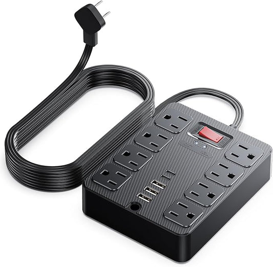13 in 1 Surge Protector Power Strip Flat Plug 8 Widely AC Outlet 3 USB Ports,1250W/10A，5 ft Extension Cord with Multiple Outlets, Desk Extender for Dorm, Home,Travel， Office Essentials,ETL Listed