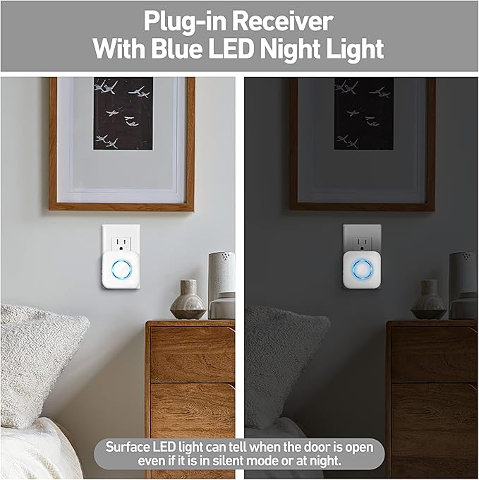 Door Chime, Satisure Wireless Door Open Contact Sensor Alarm Chime with 600 FT Range 58 Chimes 5 Volume Levels LED Indicators (1 Receivers & 3 Sensors)