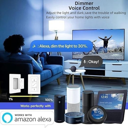 Nexete Smart Wall Dimmer Switch,Single Pole Dimmer with a Wireless Remote,No Wiring DIY Wireless 3-Way Dimmer,Dimming Remote & Voice Control,Bluetooth Work with Amazon Alexa Only