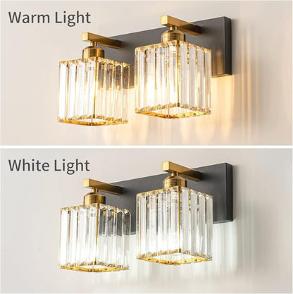 FDPBY Modern Bathroom Vanity Light 2-Lights Black Gold Crystal Bathroom Wall Light Vanity Light Fixtures，12.59-inch Modern Minimalist Design