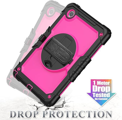 SEYMAC stock Tablet Case for Lenovo Tab M11 (TB-330FU/TB-330XU) 11 inch Drop-Proof Protection Cover with 360° Rotate Stand & Strap [Pen Holder] & Screen Protector/K11/Xiaoxin Pad 2024, Rose+Black