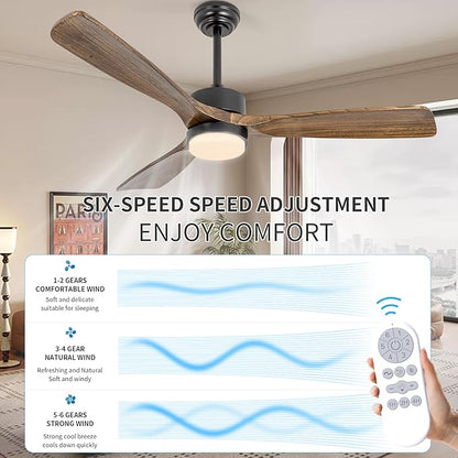 revoici 52" Ceiling Fans with Lights and Remote Control, Indoor Outdoor Ceiling Fans Farmhouse, Timing 6 Speeds 3 Color Light with Memory Lighting Function