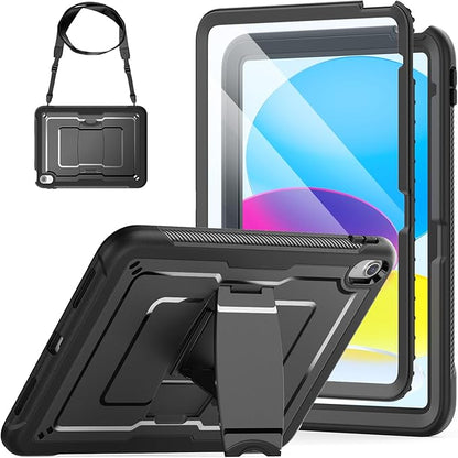SEYMAC stock Case for iPad (A16) 11th/10th Generation 11''/10.9'' 2025/2022, with Built-in Screen Protector, Shoulder Strap, Built-in Kickstand, Rugged Full Body Shockproof Protective Case, Black