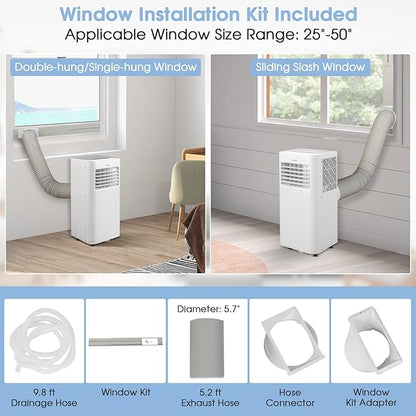COSTWAY Portable Air Conditioner, 8000 BTU AC Unit with Built-in Dehumidifier, Fan Mode, Sleep Mode, 24H Timer, Remote Control, Window Installation Kit & Remote Control, Cools up to 250 Sq. Ft