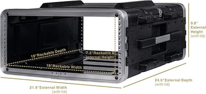 Sound Town Lightweight 4U PA DJ Rack/Road Case with ABS Construction, 19” Depth and Heavy-Duty Latches (STRC-A4U)