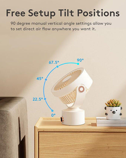 CARONSORT Desk Fan, Small Oscillating Fan for Bedroom, 9 Inch Table Fans Quiet,Desk Air Circulator Fan with 3 Speeds, 4H Time, Rechargeable Fan for Office/Dorm/Room-Beige